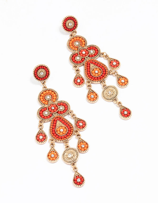 Orange Beaded Statement Earrings