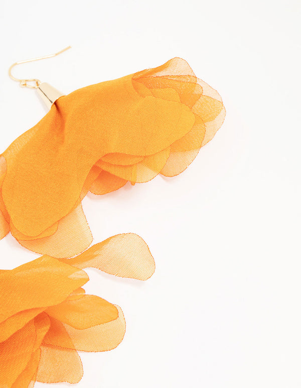Orange Fabric Layered Petal Drop Earrings