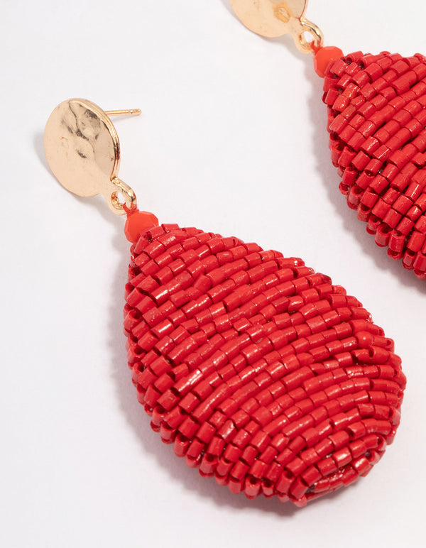 Red Textured Fabric Oval Drop Earrings
