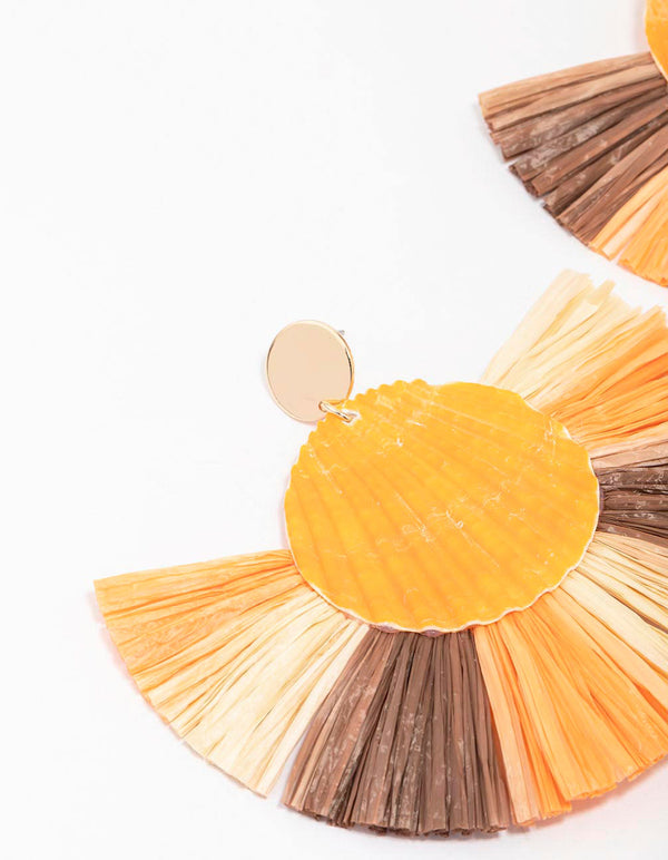 Yellow & Brown Ombre Raffia Large Drop Earrings