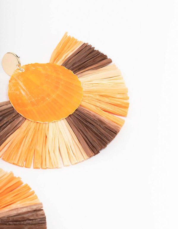 Yellow & Brown Ombre Raffia Large Drop Earrings