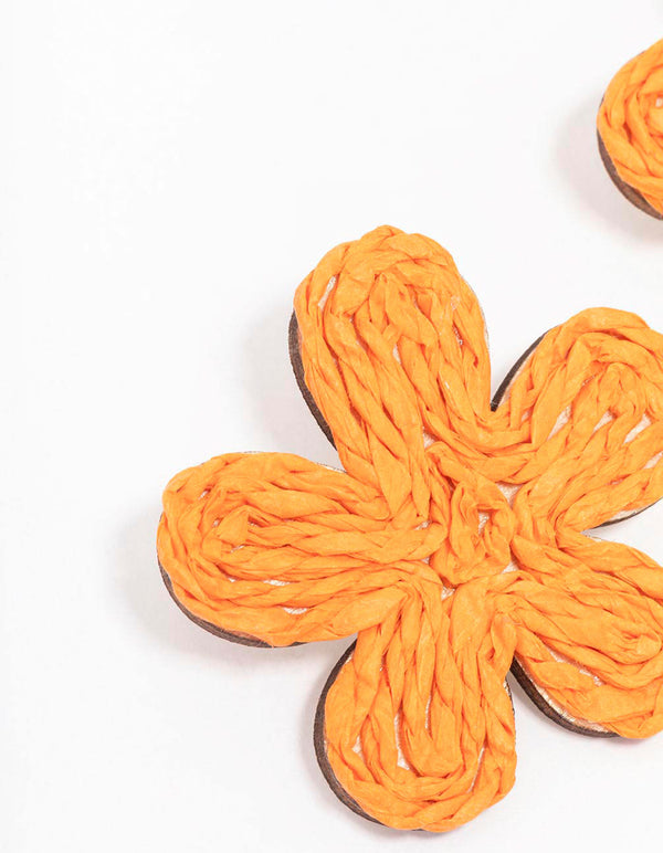Orange Raffia Wrap Flower Stud Earrings