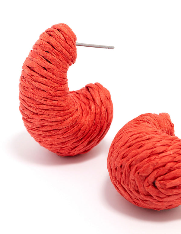 Red Raffia Wrap Teardrop Stud Earrings