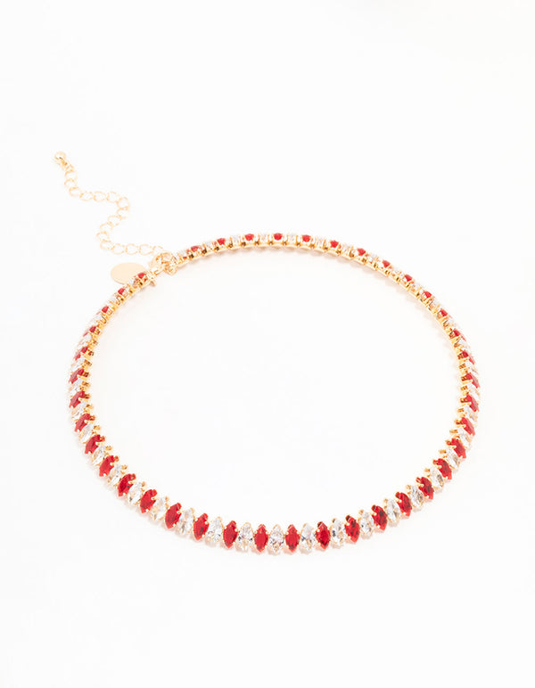 Cubic Zirconia Navette Station Choker Gold Necklace