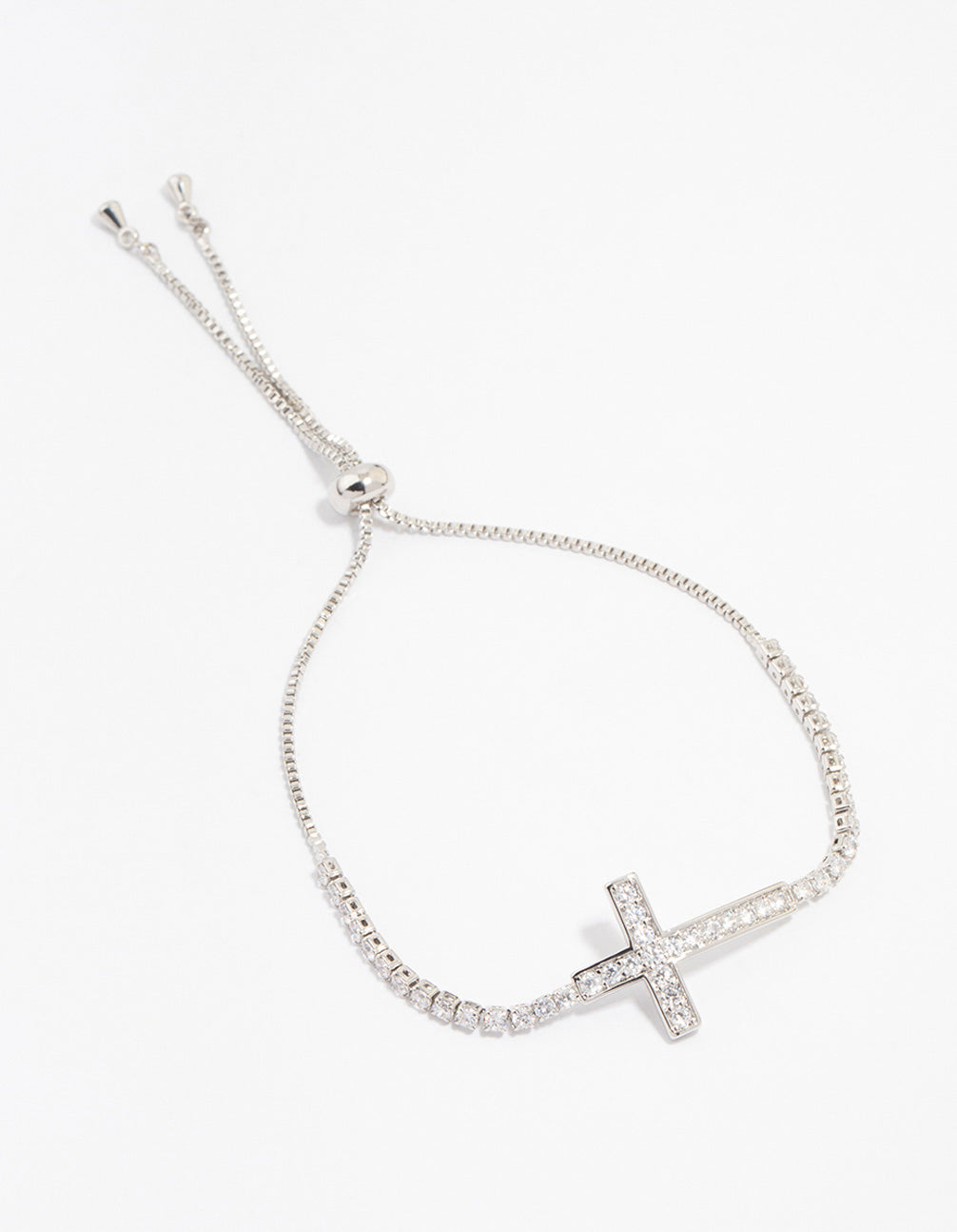 Silver Cubic Zirconia Round Cross Toggle Bracelet