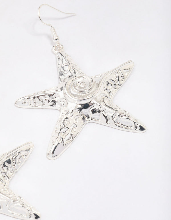 Silver Molten Starfish Drop Earrings