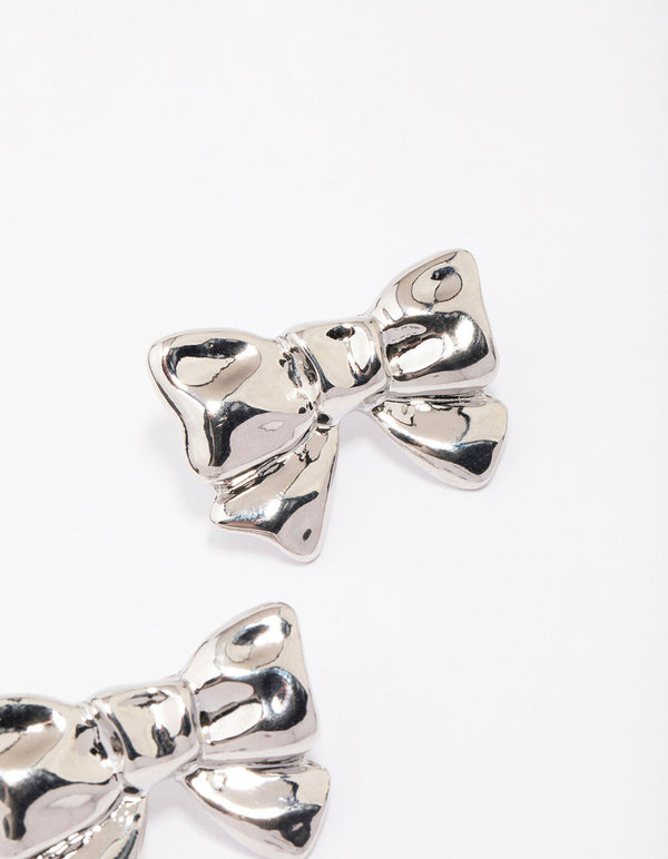 Silver Molten Bow Stud Earrings