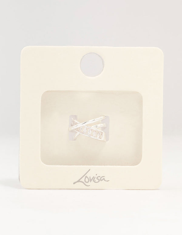Silver Baguette Criss Cross Ear Cuff