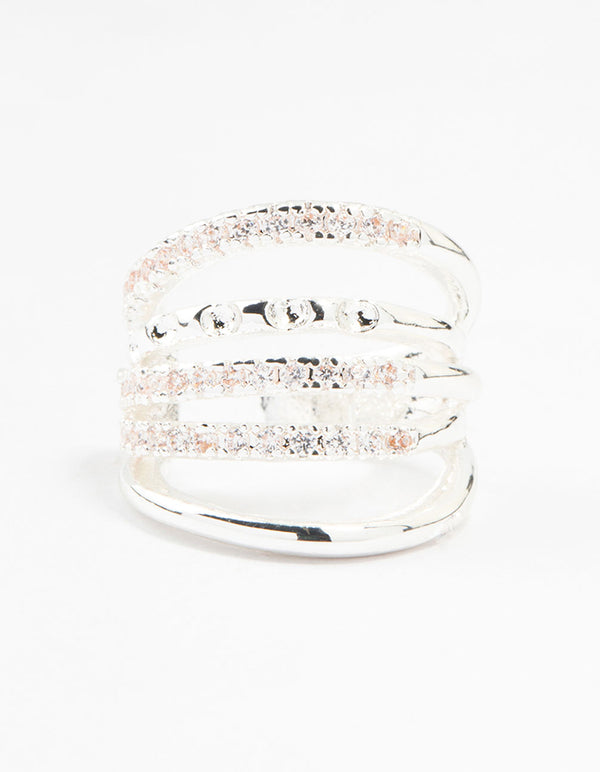 Silver Cubic Zirconia Five Row Hoop Ear Cuff