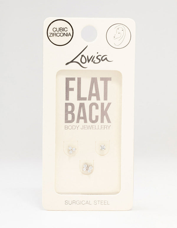 Surgical Steel Butterfly Flat Back Earrings 3-Pack