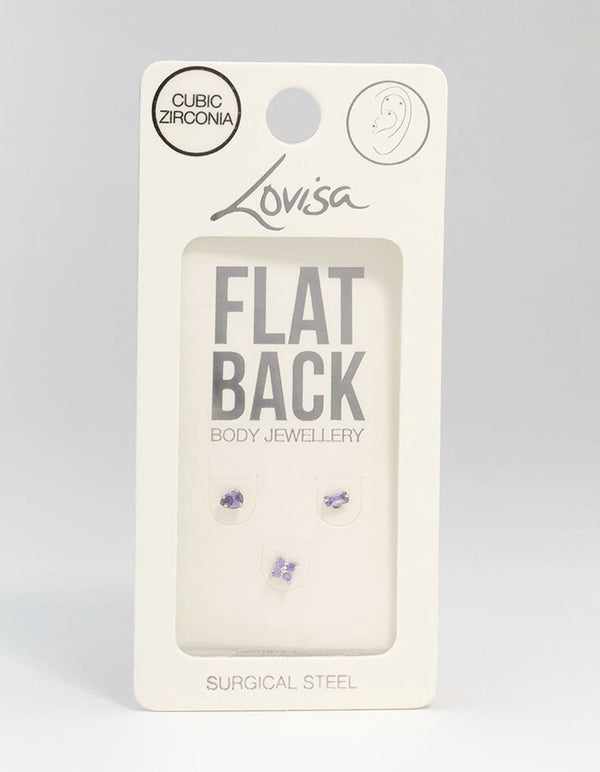 Surgical Steel Purple Marquise & Baguette Flat Back Earrings 3-Pack