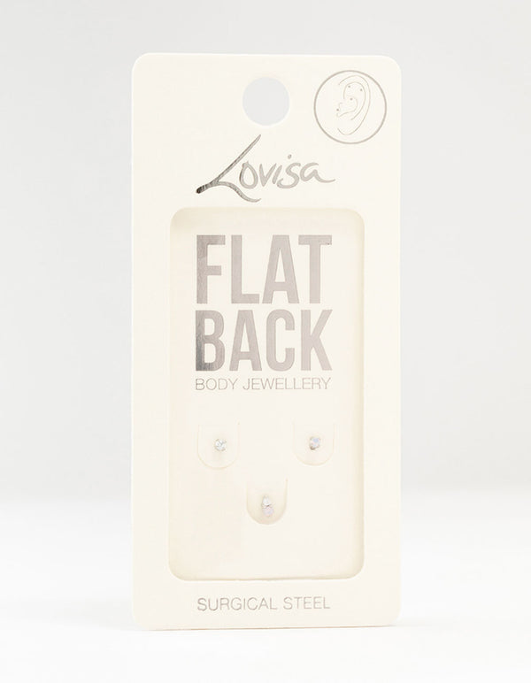 Surgical steel Cubic Zirconia Flat Back Studs 3-Pack