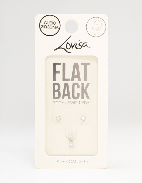 Surgical Steel Pear Cubic Zirconia Drop Flat Backs 3-Pack