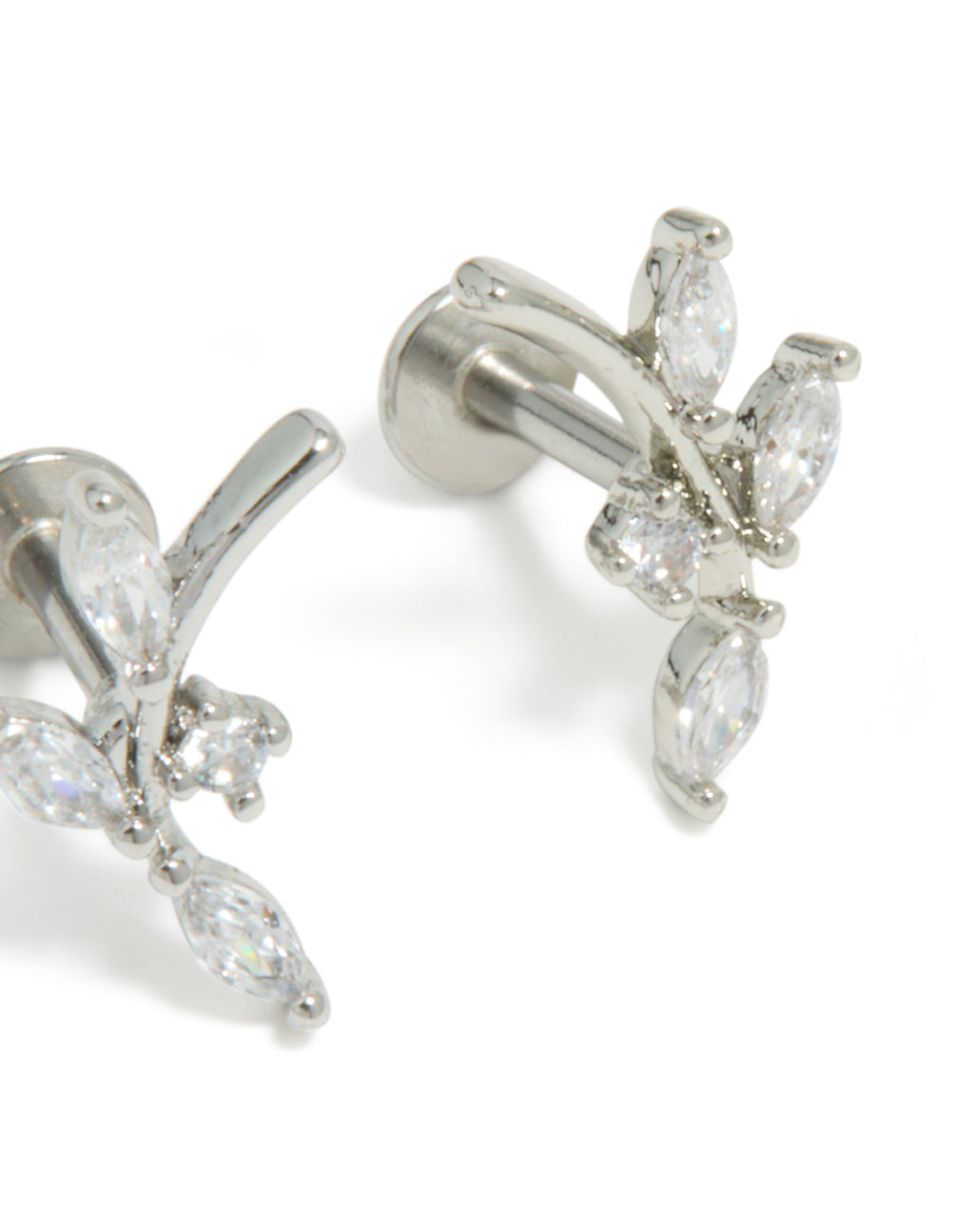 Surgical Steel Steel Cubic Zirconia Vine Flat Back Earrings 2-Pack
