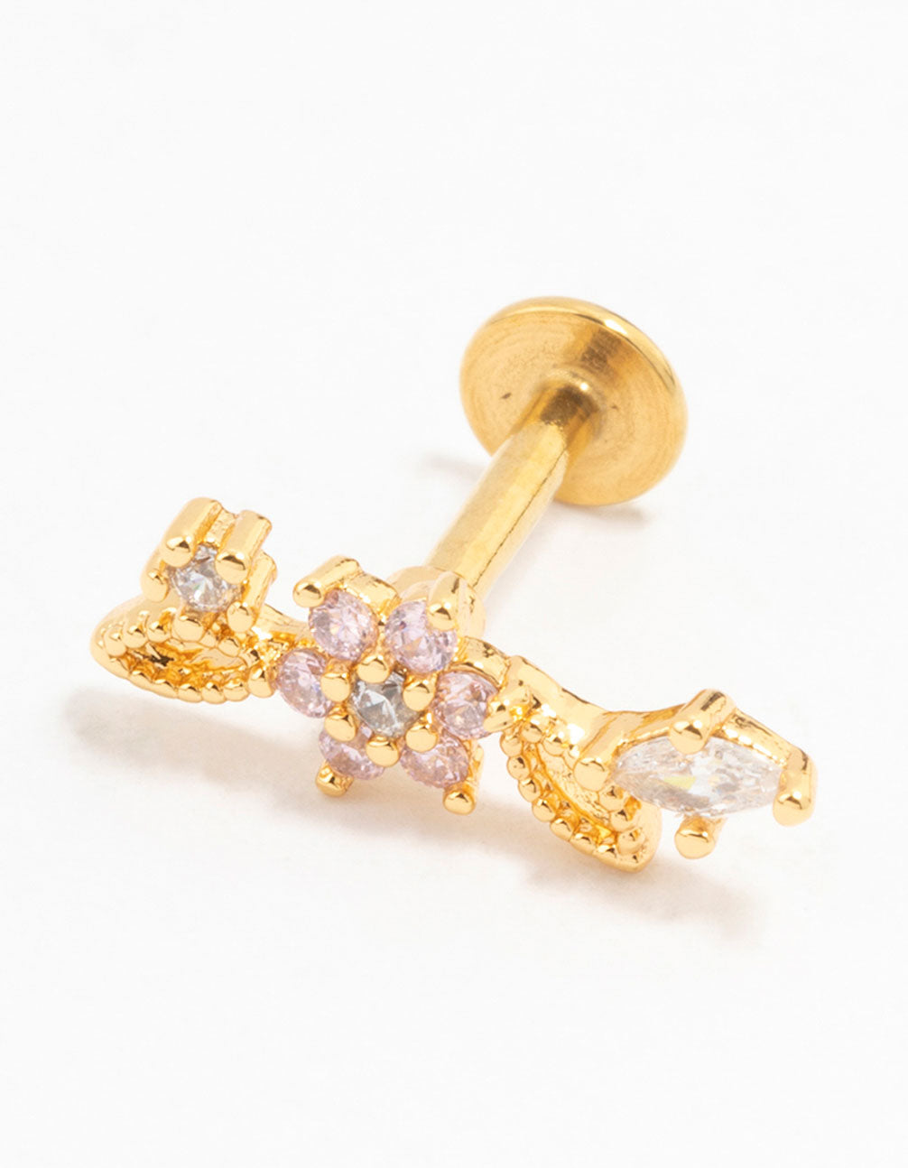 Gold Plated Surgical Steel Flower & Leaf Flat Back