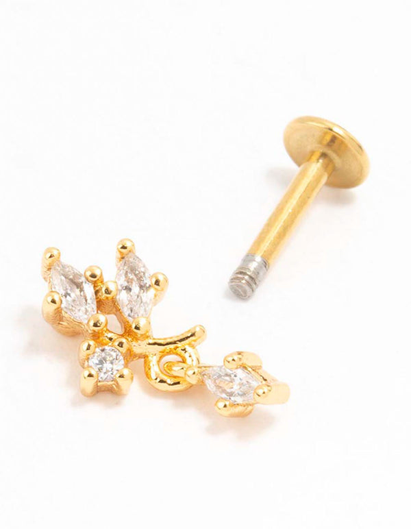 Gold Plated Surgical Steel Marquise Cluster Drop Flat Back