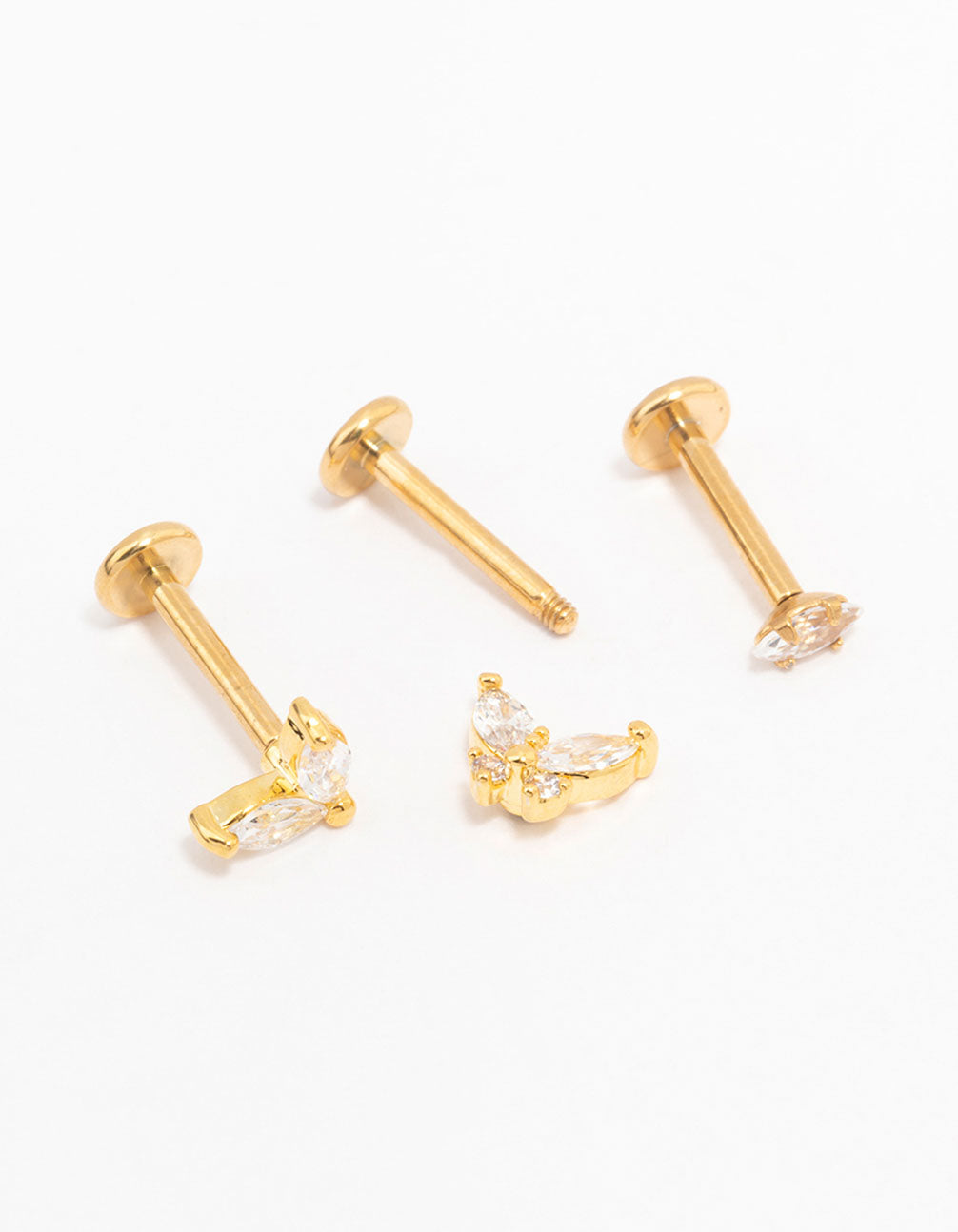 Gold Plated Surgical Steel Butterfly & Marquise Flat Back 3-Pack