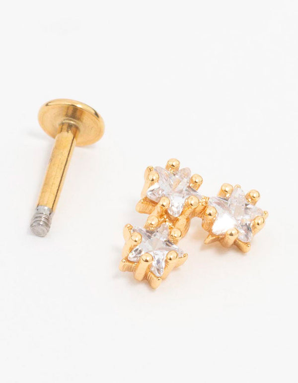 Gold Plated Surgical Steel Cubic Zirconia Star Trio Flat Back