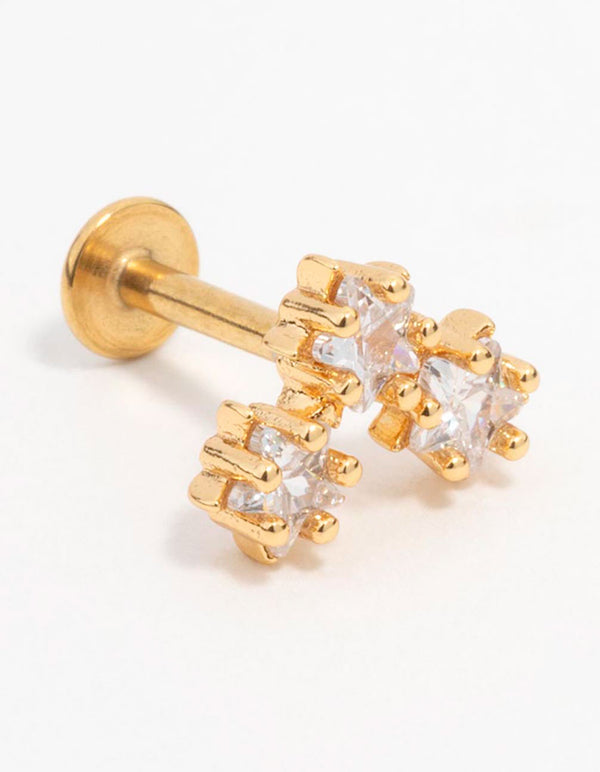 Gold Plated Surgical Steel Cubic Zirconia Star Trio Flat Back