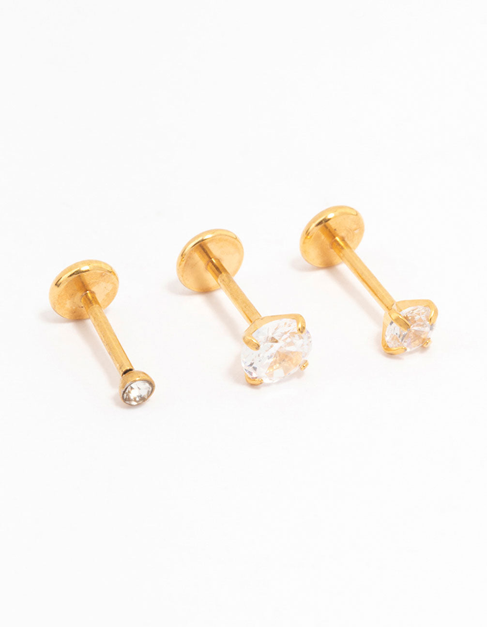 Gold Plated Surgical Steel Cubic Zirconia Flat Back 3-Pack