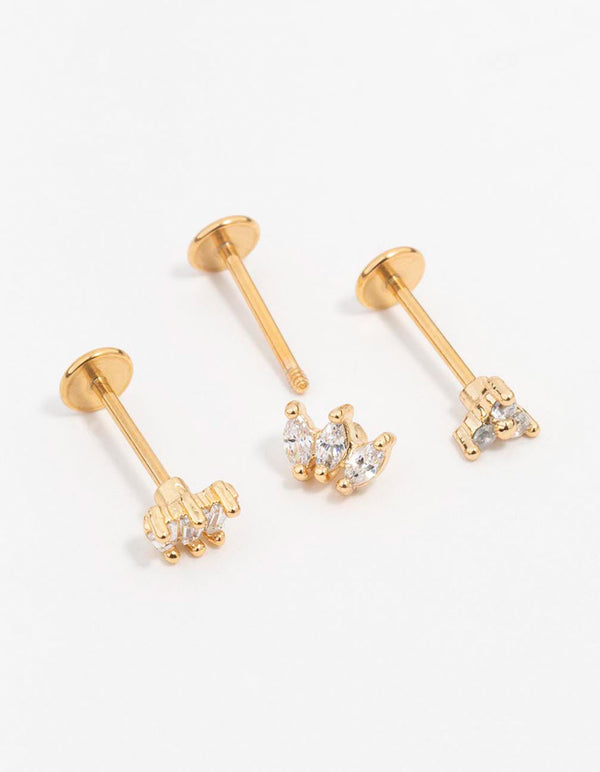 Gold Plated Surgical Steel Flower Crown Flat Backs 3-Pack