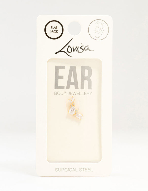 Gold Plated Surgical Steel Pear Cluster Flat Back