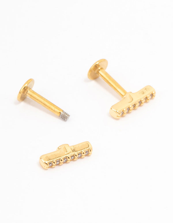 Gold Plated Surgical Steel Cubic Zirconia Bar Flat Backs 2-Pack