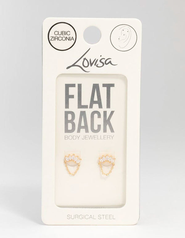 Gold Plated Surgical Steel Cubic Zirconia Marquise Chain Flat Back 2-Pack