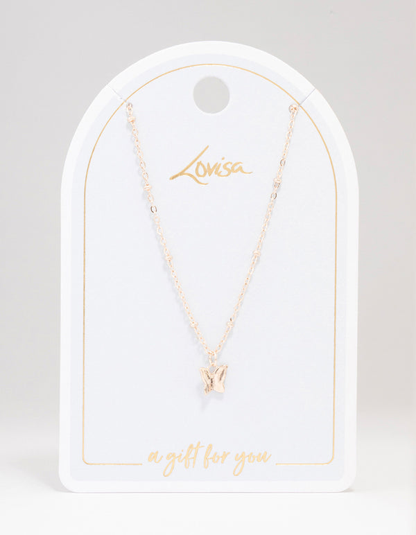 Rose Gold Mini Butterfly Pendant Necklace