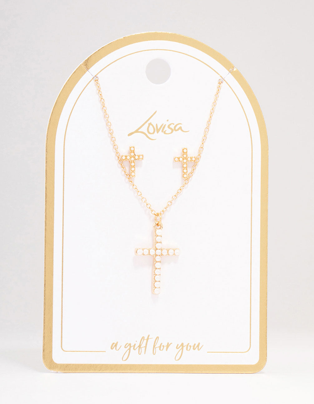 Gold Pearl Cross Jewellery Set
