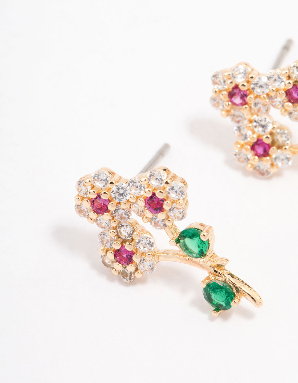 Gold Cubic Zirconia Flower Stud Earrings