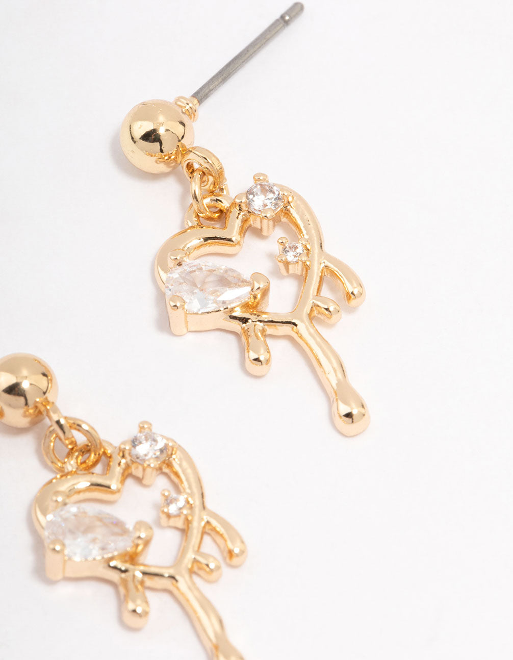 Gold Diamante Molten Heart Earrings
