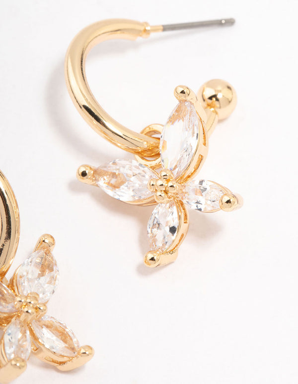 Gold Cubic Zirconia Butterfly Huggie Hoop Earrings