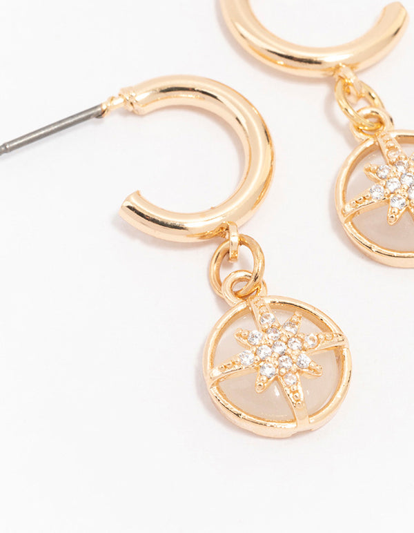 Gold Diamante Round Star Huggie Hoop Earrings