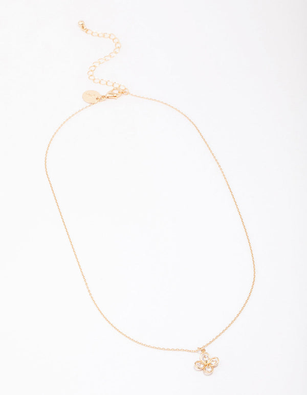 Gold Cubic Zirconia Clover Diamante Pendant Necklace
