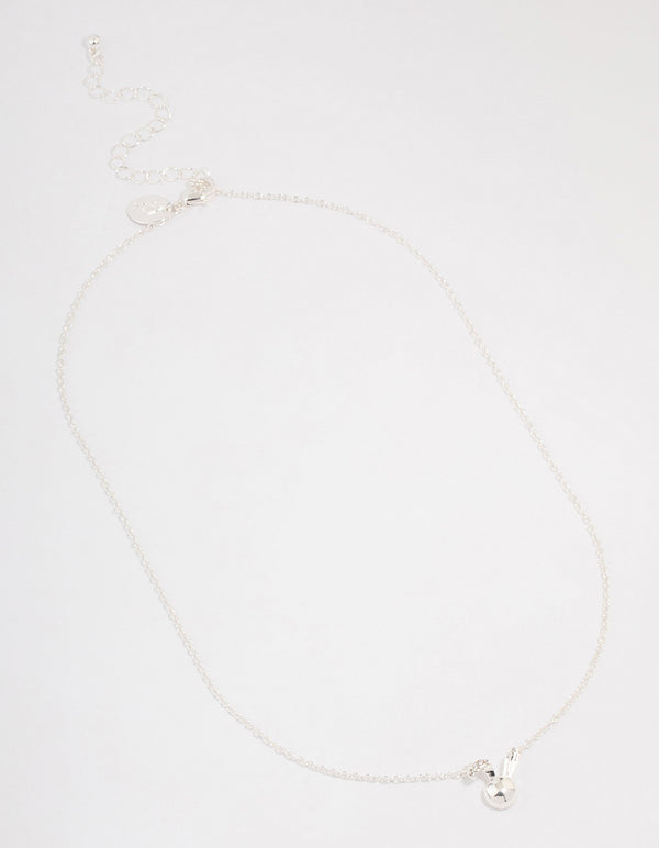 Silver Bunny Ear Pendant Necklace