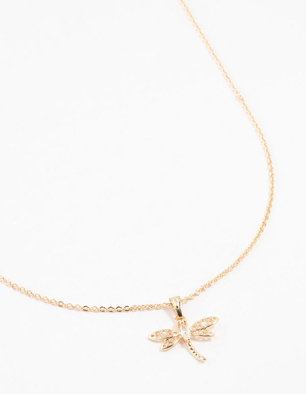 Gold Dragonfly Pendant Necklace