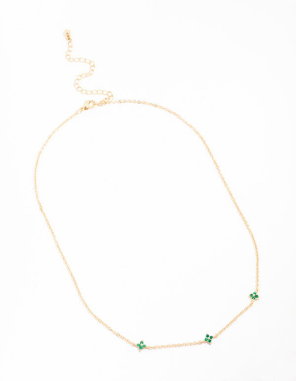 Gold Cubic Zirconia Fine Station Flower Necklace