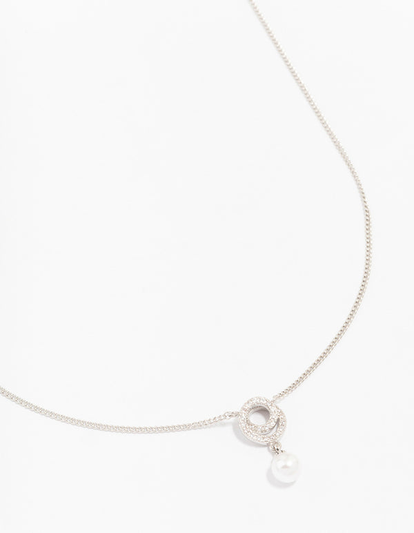Silver Cubic Zirconia Swirl Pearl Necklace