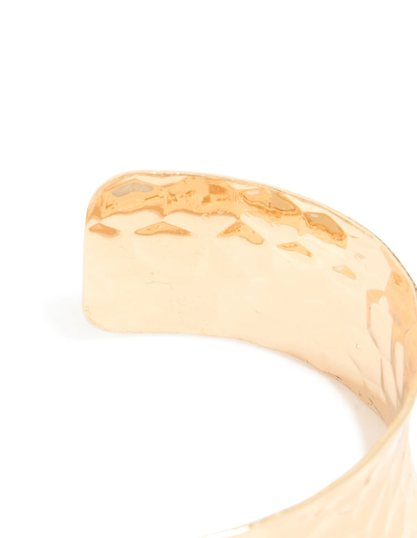 Gold Hammered Open Wrist Cuff