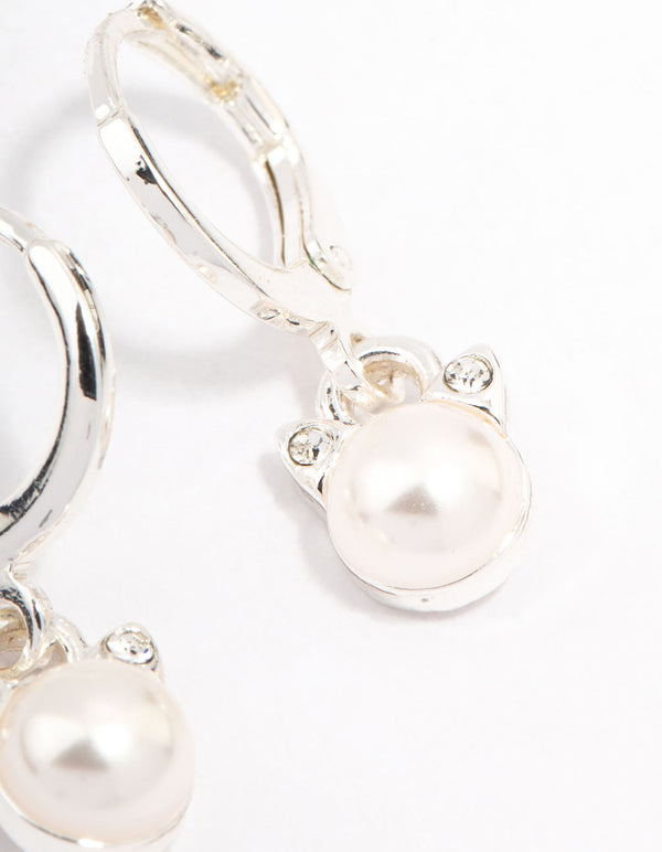 Silver Pearl Huggie Hoop Earrings