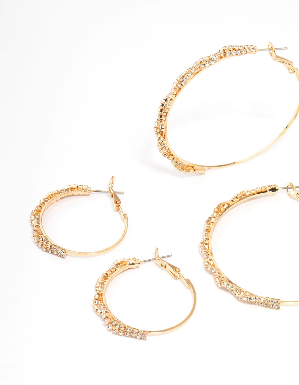 Gold Plated Diamante Multiple Hoop Earrings 3-Pack