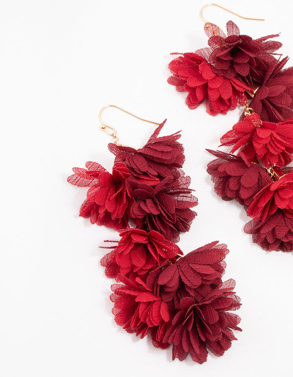 Gold Plated Cascade Fabric Flower Drop Earrings