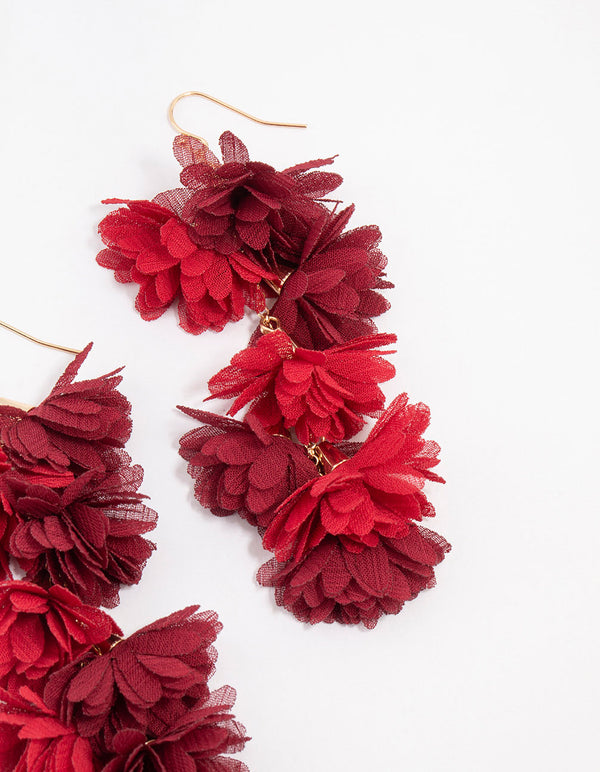 Gold Plated Cascade Fabric Flower Drop Earrings