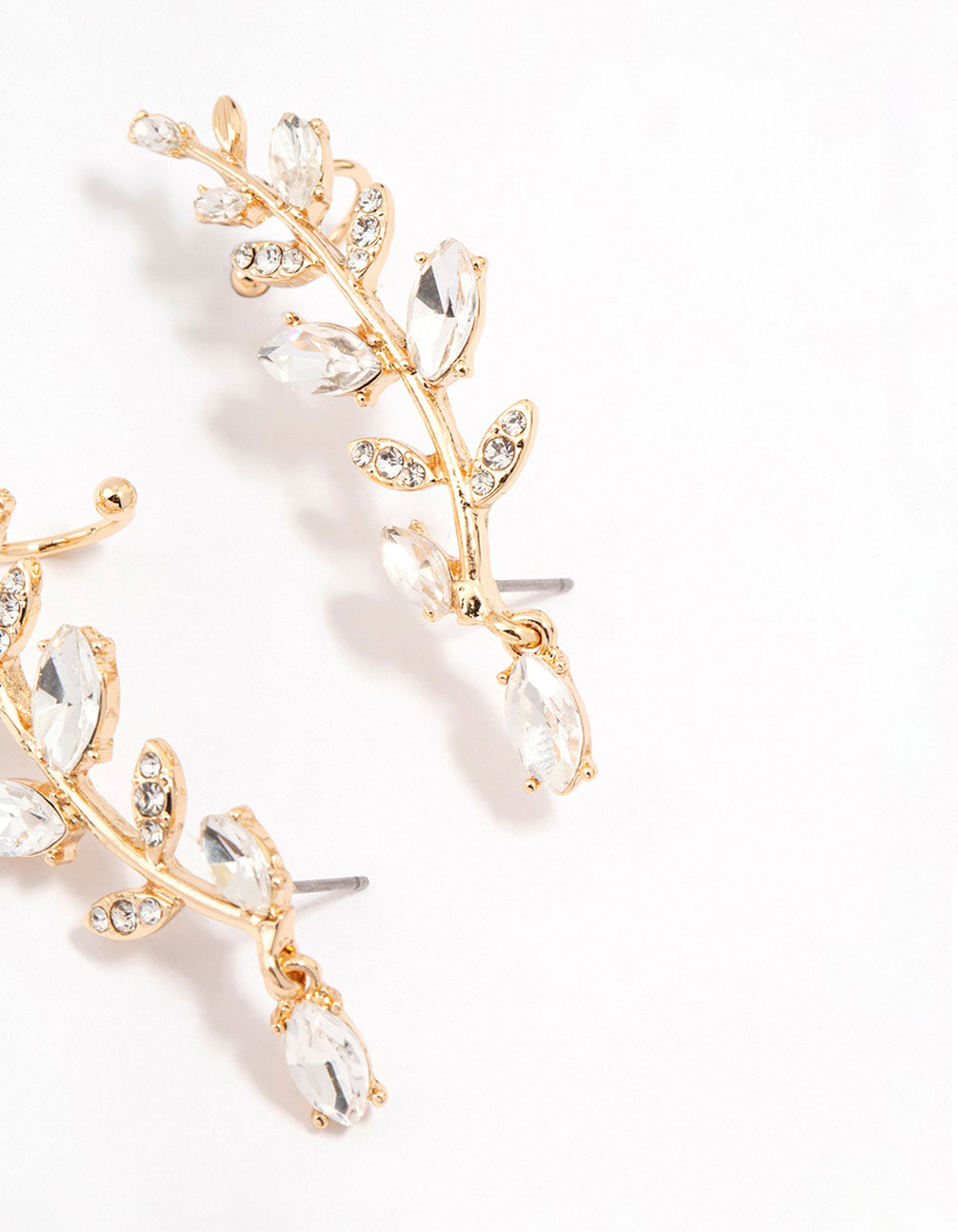 Gold Plated Climber Diamante Floral Cuff Earrings