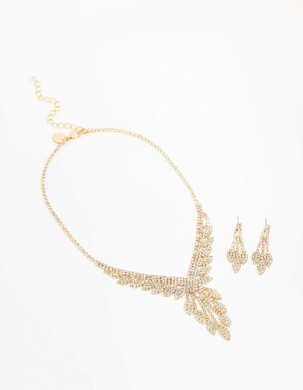 Dazzling Gold Floral Necklace & Earrings Set