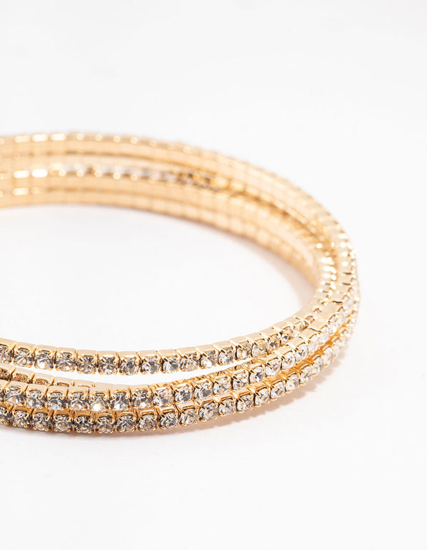 Gold Plated Crossover Diamante Bangle Bracelet