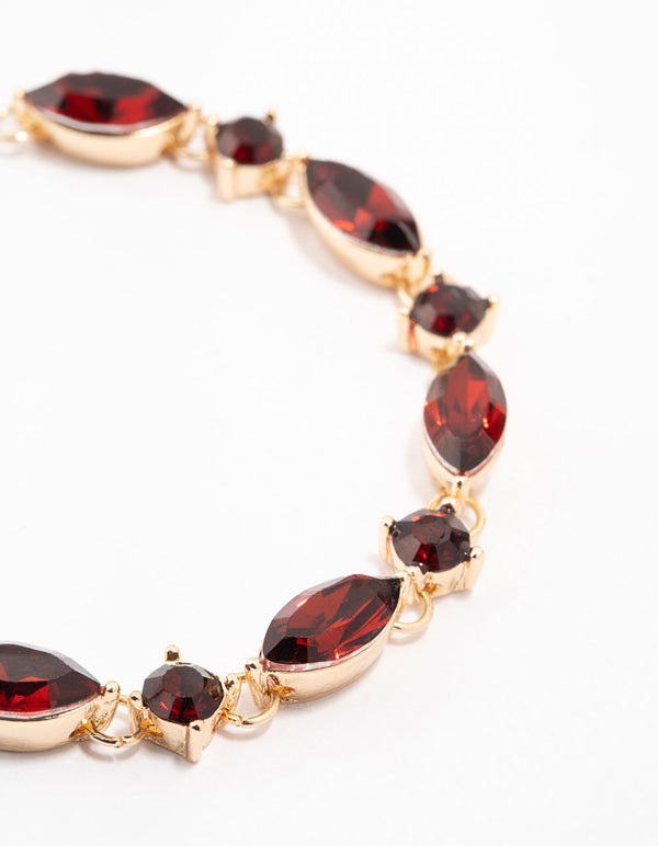 Gold Plated Marquise Red Jewel Toggle Bracelet