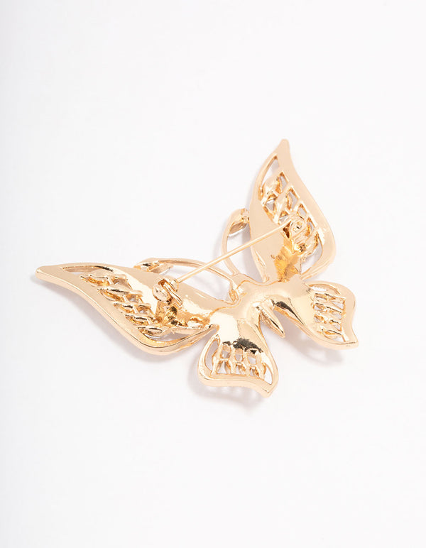 Gold Butterfly Pearl Detailed Brooch