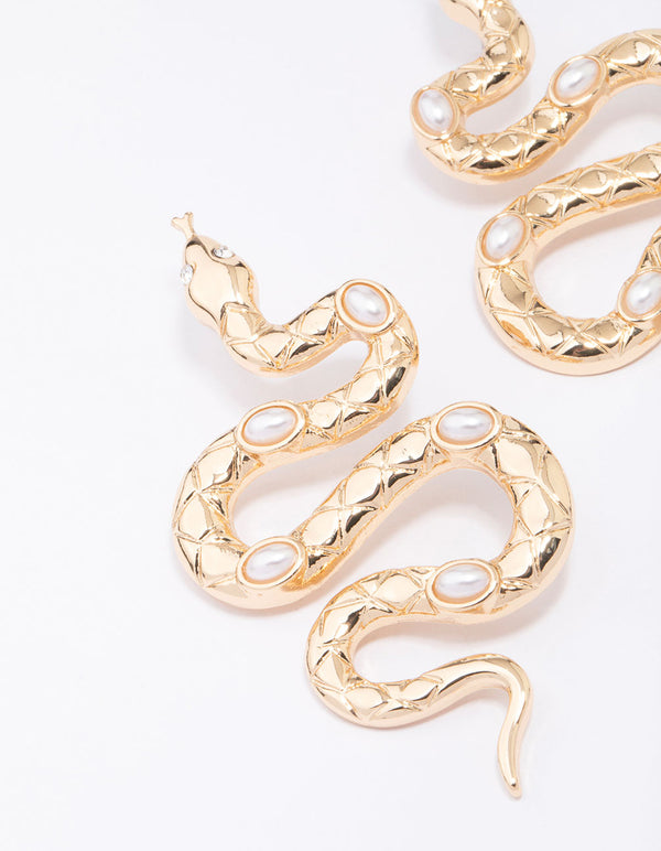 Gold Large Snake Statement Earrings